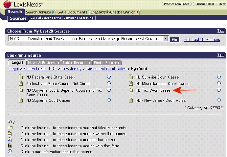 Under Option 2, select "NJ Tax Court Cases."