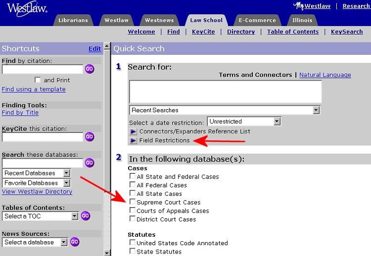 Law School Page:  Select Database