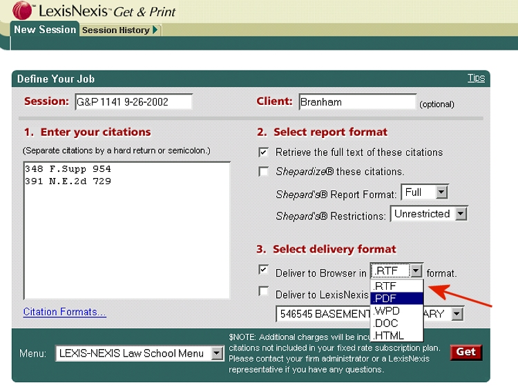 You may deliver to your browser under option 3, but you will need to select a format ("pdf", "rtf", "doc",  "html", etc.)