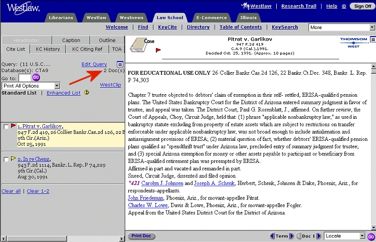 Two documents in result set on left navigation bar.