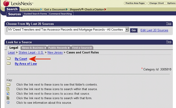 Under Option 2, "Look for a Source," select "By Court"