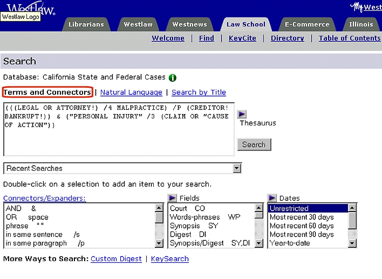 Enter your search query in the query box, making sure that you are "Terms & Connectors" mode (which is indicated at the top of the query box).