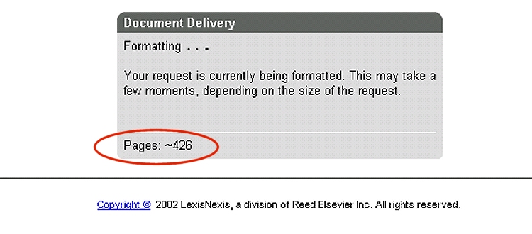 The number of estimated pages is displayed in a pop-up window while the document is formated for printing.