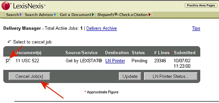 Select your document by checking it and hit the cancel button.