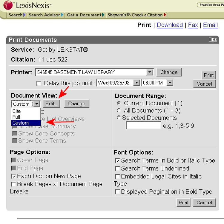Select "Custom" document view and hit "edit."