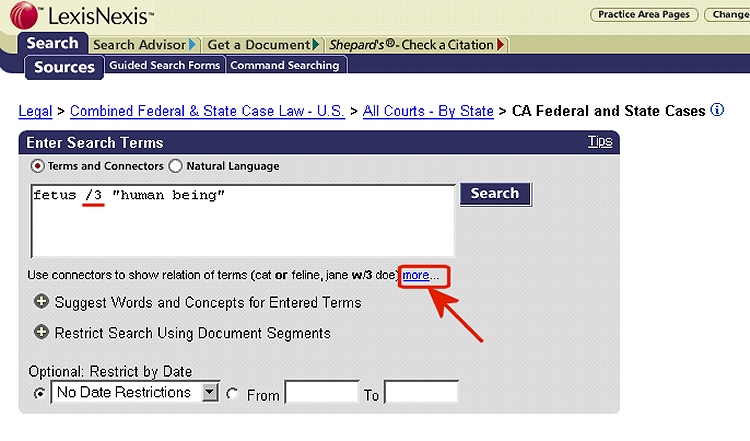 Added "/3" to connect "fetus" with "human being" in the query window.  Note the "more" link below the query window.