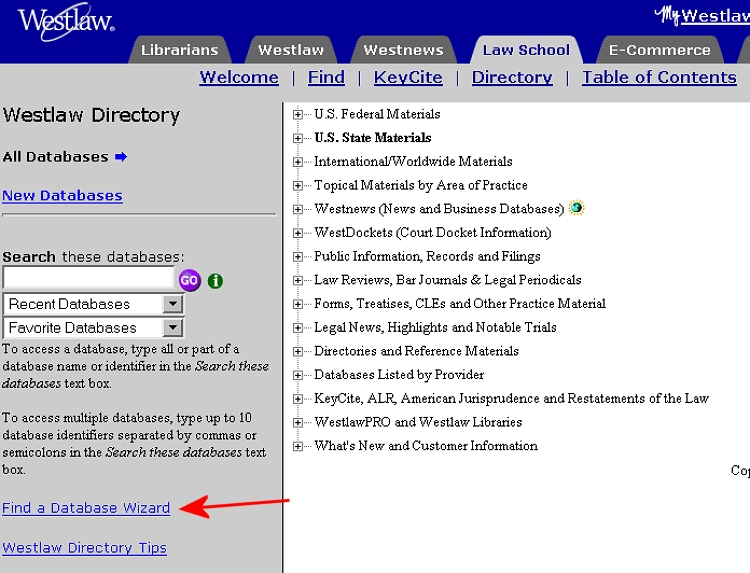Select "Find a Database Wizard" from the left navigation bar.